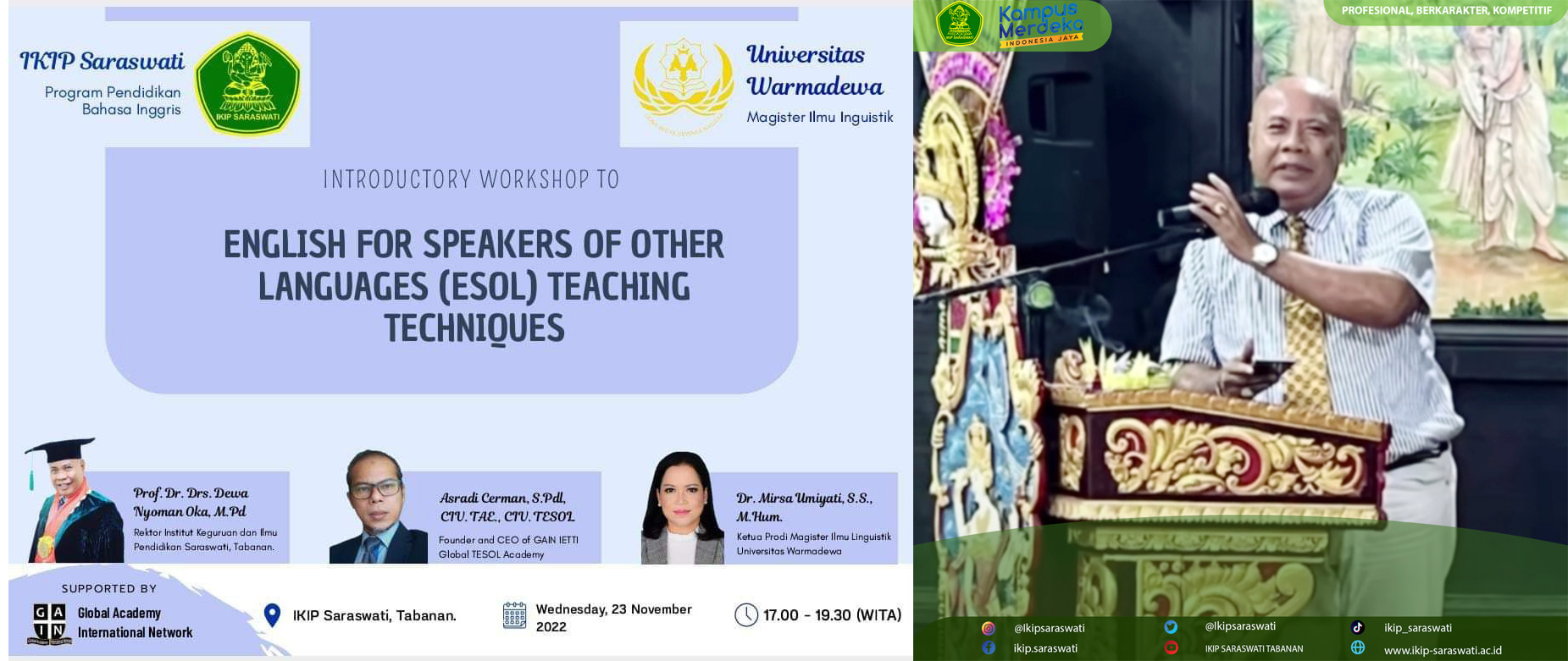 Workshop English for Speaker of Other Languages (ESOL) Teaching Techniques